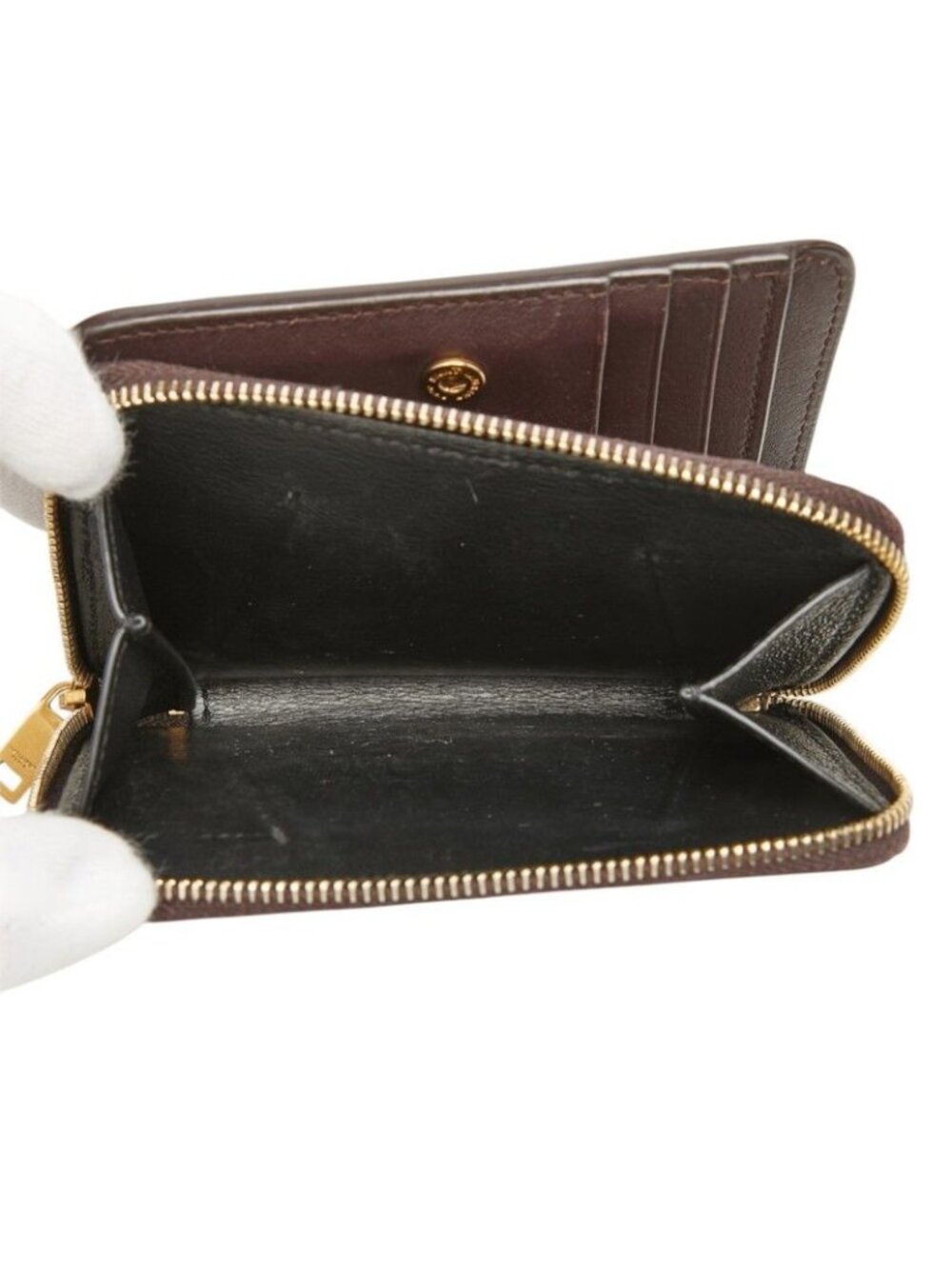 Saint Laurent YSL Logo Cassandra Compact Wallet Bifold Brown Black Leather - Picture 7 of 10